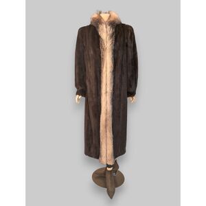 Mahogany Mink Coat w/ Krystal Fox Tuxedo Front -Large